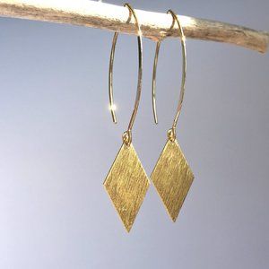 Long hook Gold brushed Diamond Earrings